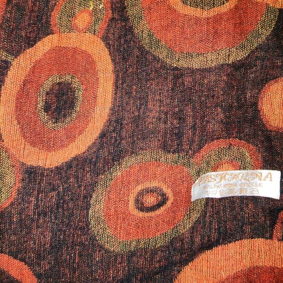 Hand Woven Pashmina Cashmere/Silk Shawl Scarf w/Abstract Geometric Circles - Picture 8 of 9